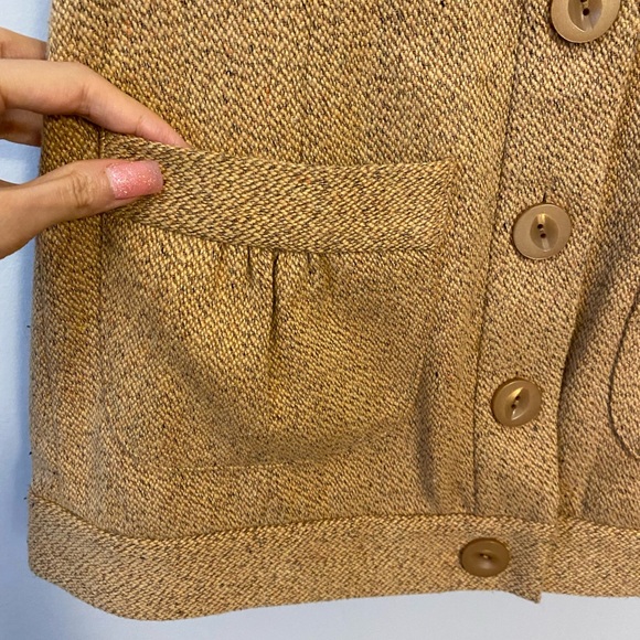 Anthropologie Tabitha Wool Blend Mustard Yellow Gold Tweed Short Sleeve Blazer - Picture 8 of 12